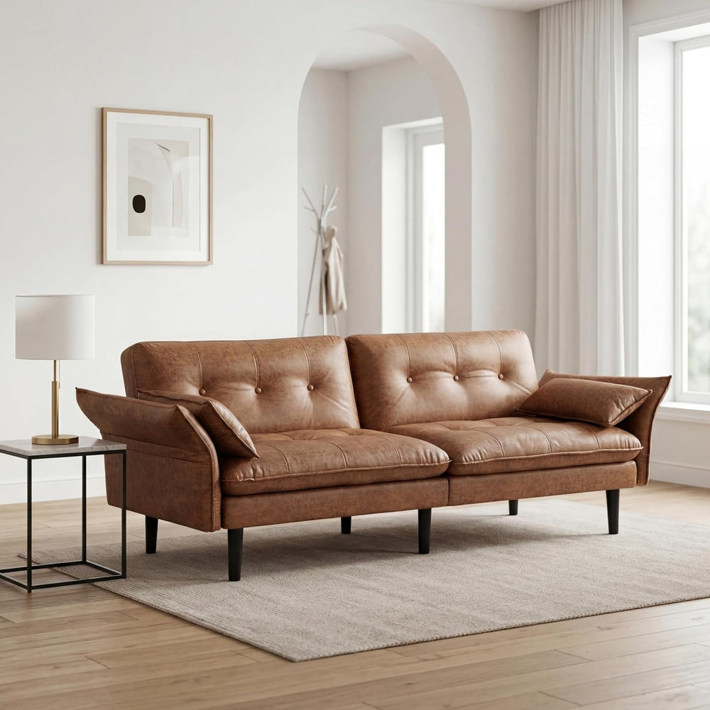 Faux Leather Futon Sofa Bed, Convertible Sleeper Sofa Couch