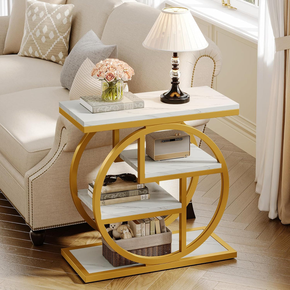 Tribesigns End Table for Living Room, Modern Faux Marble Narrow Side Table wi...