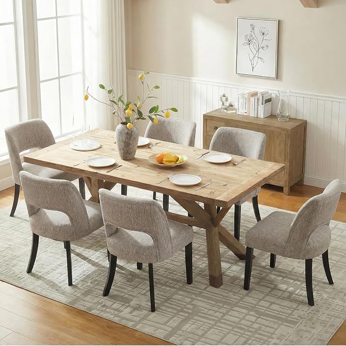 keoni Wooden Dining Chairs Set of 2, Mid Century Modern Upholstered Dining Ro...
