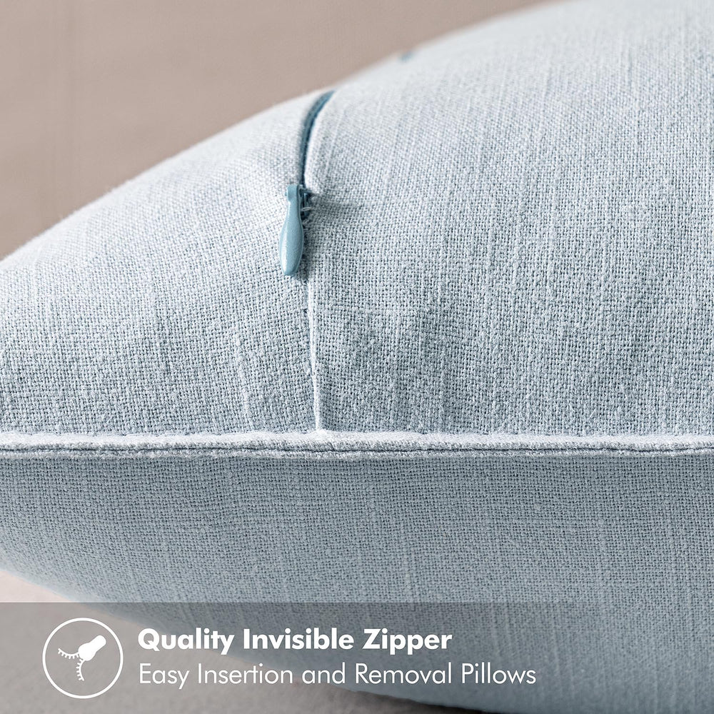 MIULEE Decorative Linen Euro Sham Pillow Covers 22x22 Inch Light Blue