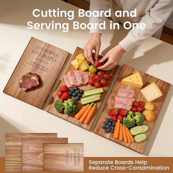 Book cutting board Set of 3, Acacia Wood Chopping Board