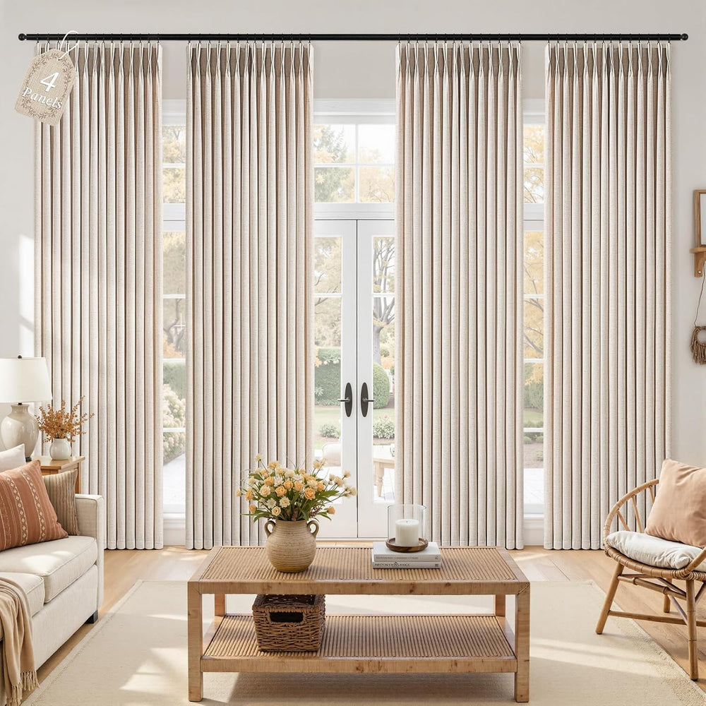 Topfinel 4 Panels Set Pinch Pleated Linen Curtains 84 Inchs Long Oatmeal