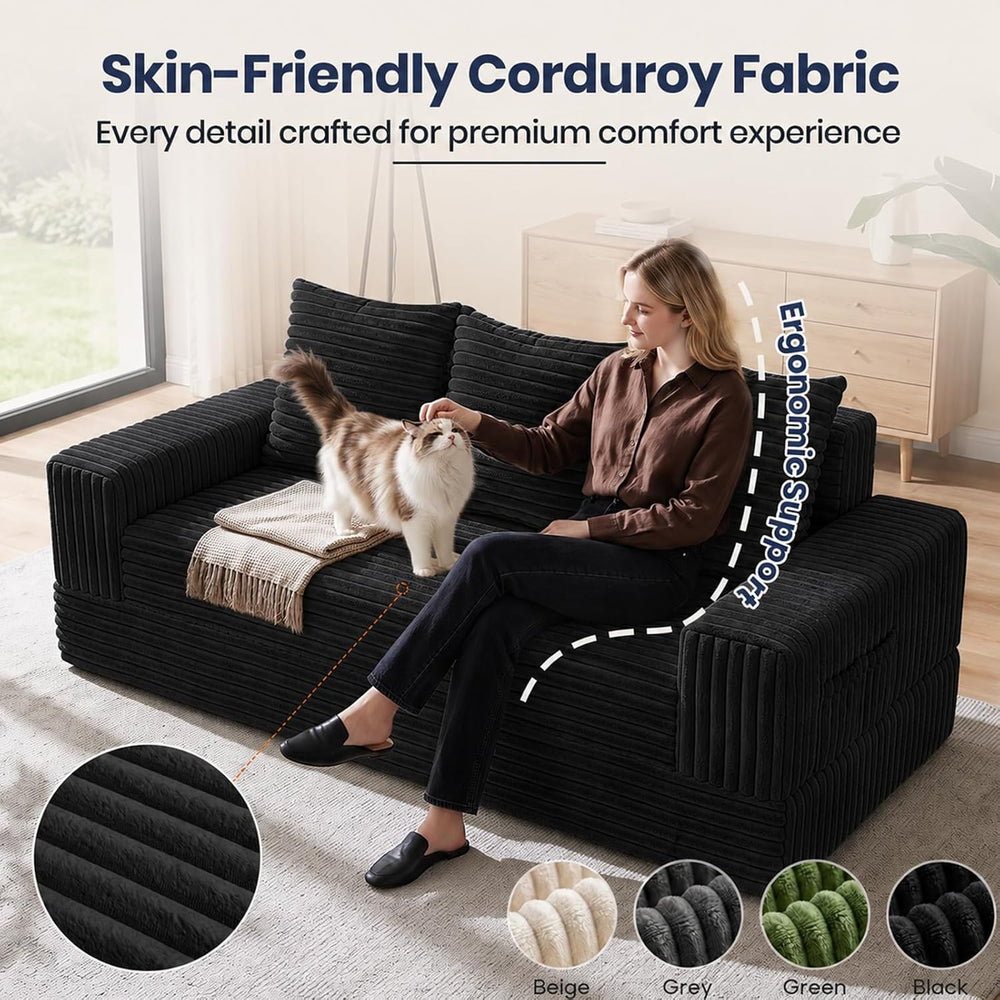 2-in-1 Convertible Sofa Bed, 70" Boneless Couch