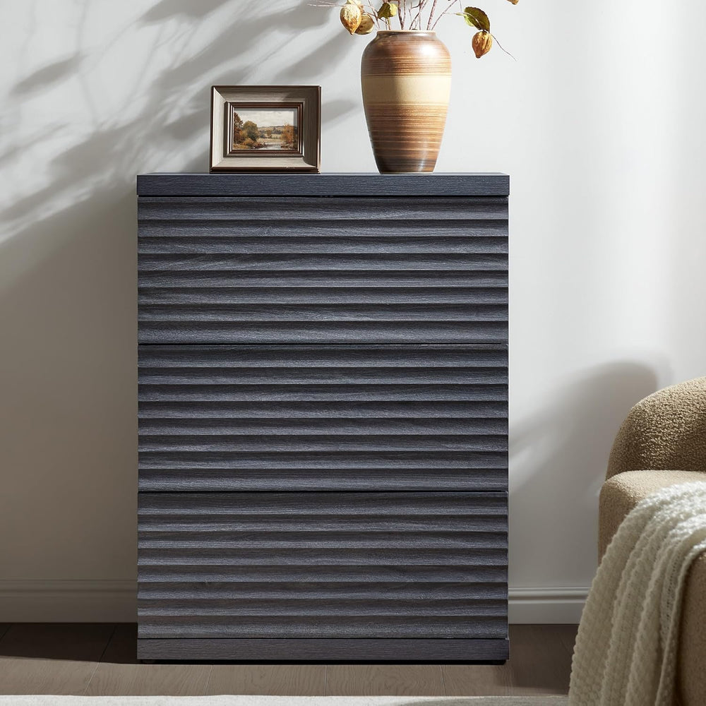 SICOTAS Fluted Buffet Cabinet with Storage, 3-Drawer Sideboard Cabinet, Moder...