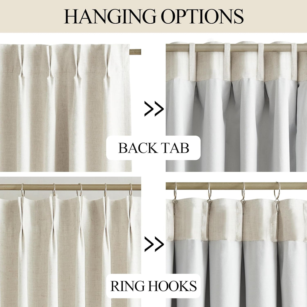 Vision Home Natural Pinch Pleated Full Blackout Curtains Linen Blended Room D...