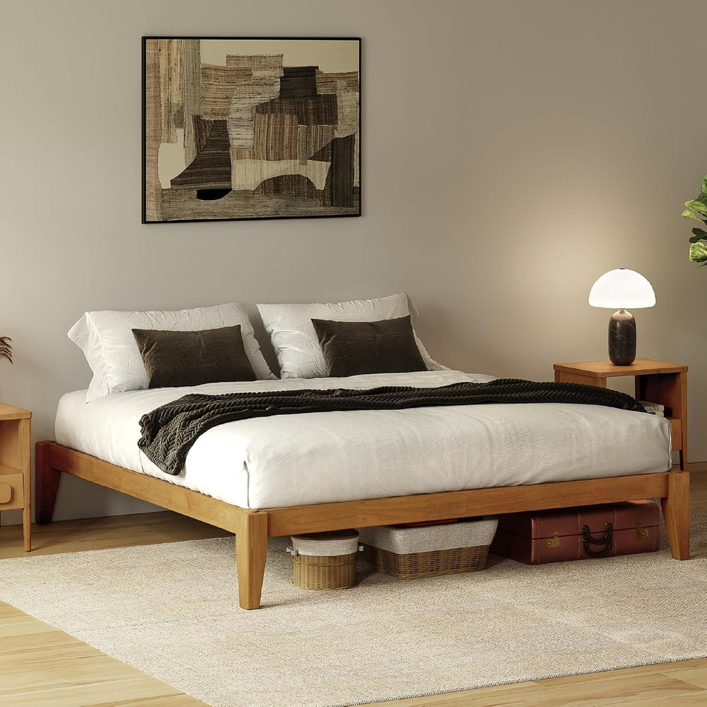 Thor Japanese Joinery Bed Frame Queen, Solid Wood (Light Brown)