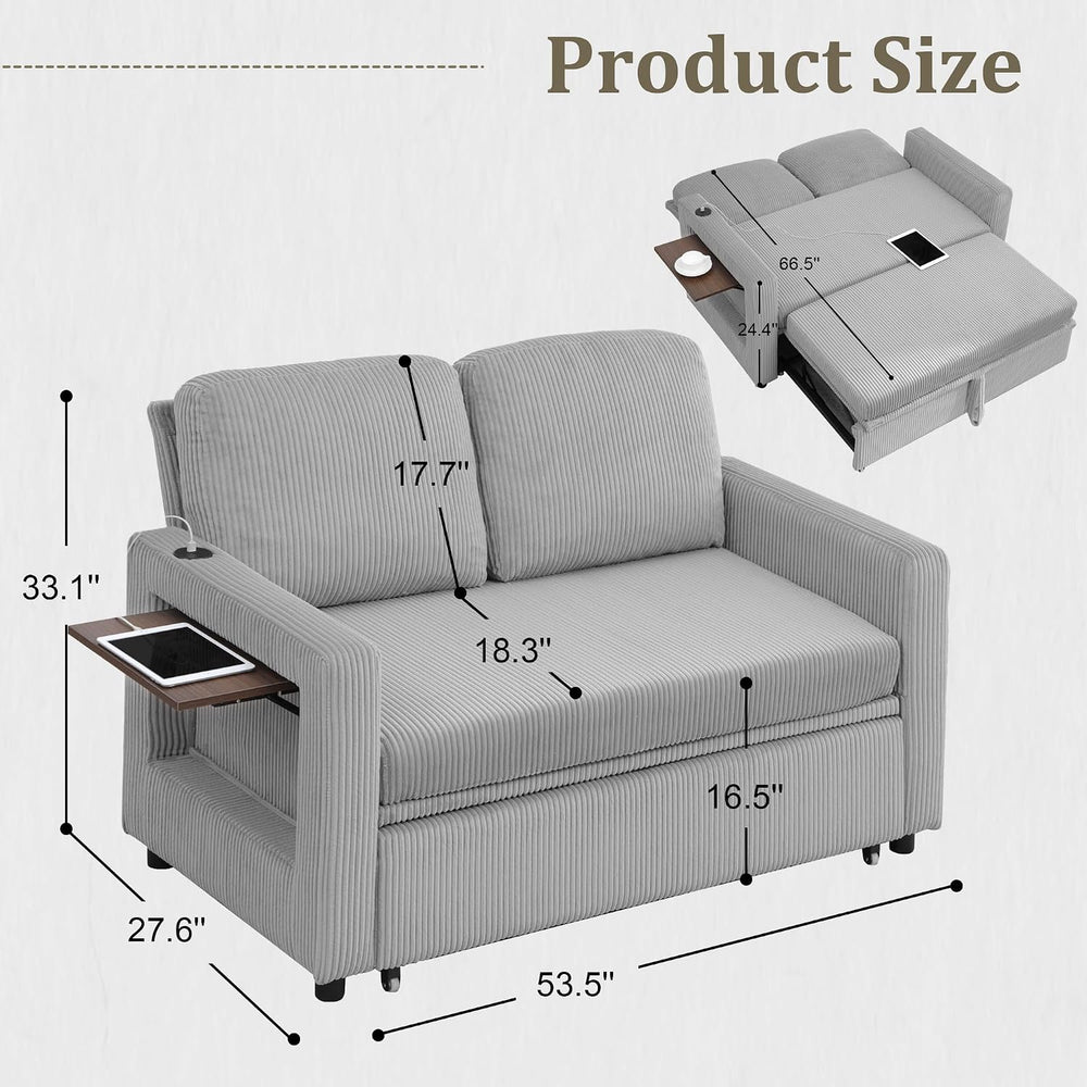 3 in 1 Folding Convertible Sleeper Sofa Bed Pull Out Couch with USB Port Side...