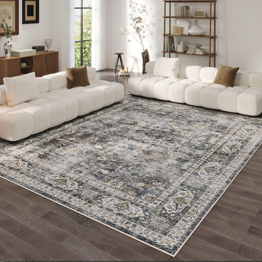 Rugcomf Large Living Room Rug 8x10 Washable Non Slip Vintage, Grey