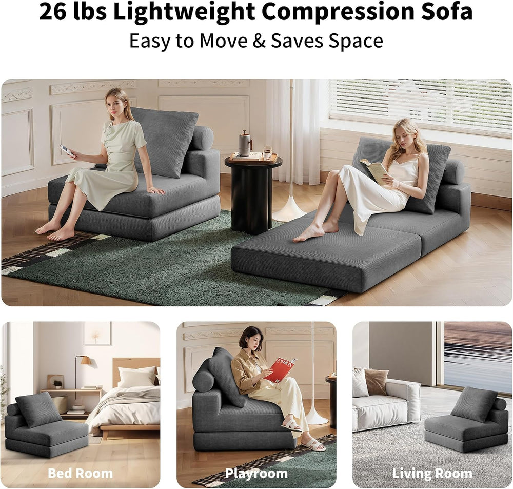 Folding Sofa Bed, 3-in-1 Convertible Sleeper Chair Bed with Pillows, Foldable...