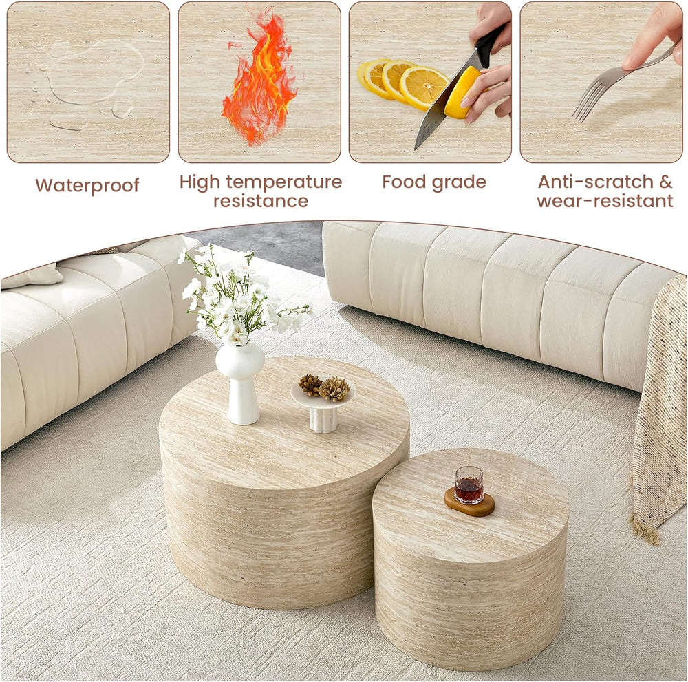 LKTART Round Nesting Coffee Table Set of 2, Modern Small Circle Coffee Table ...