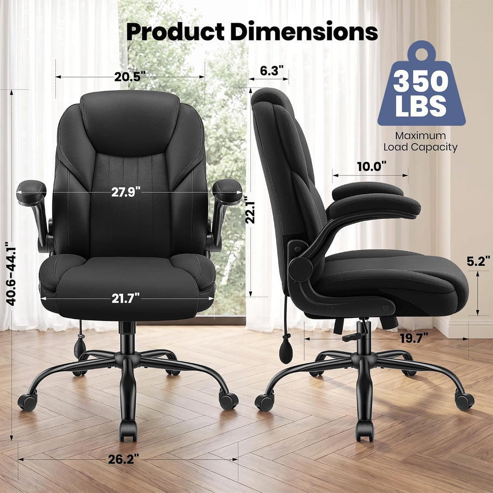 Ergonomic Leather Office Chair with Inflatable Lumbar Support, Black