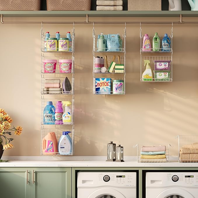 Sonyabecca 5-Tier Hanging Laundry Basket Organizer: Foldable Wire Shelf Basket