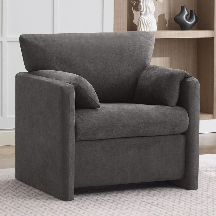 Oversized Accent Chair for Living Room, Large Modern Armchair with Deep Seat, Mid-Century Comfy Reading Chair with Padded Arms, Chenille Single Sofa Chairs for Bedroom, Dark Grey, Regular, 1PC