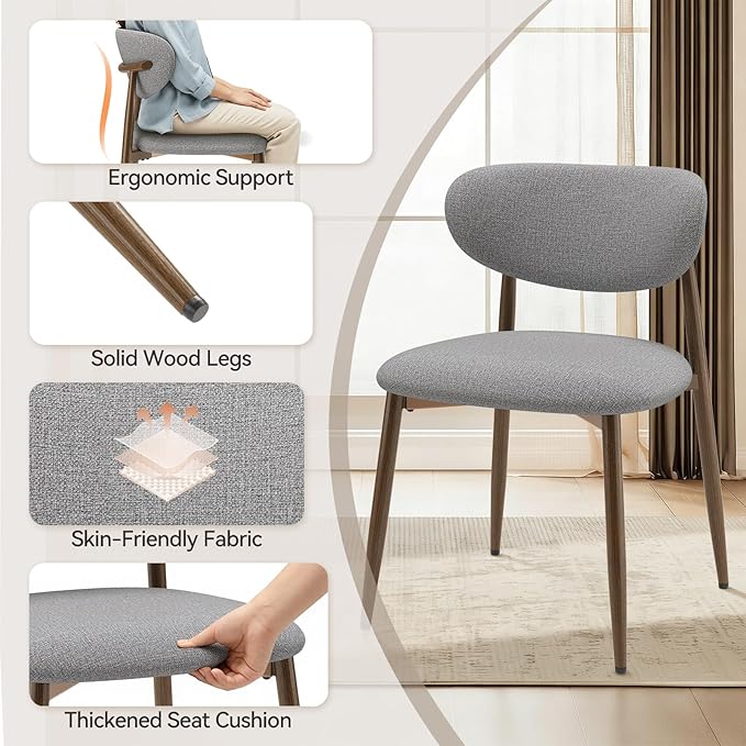 Dining Chairs Set of 4, Curved Back Kitchen Room Chairs with Metal Legs and A...