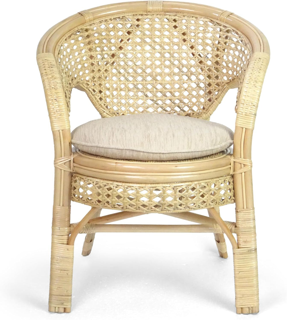 Pelangi Handmade Rattan Dining Wicker Chair Natural Color w/Cream Cushion