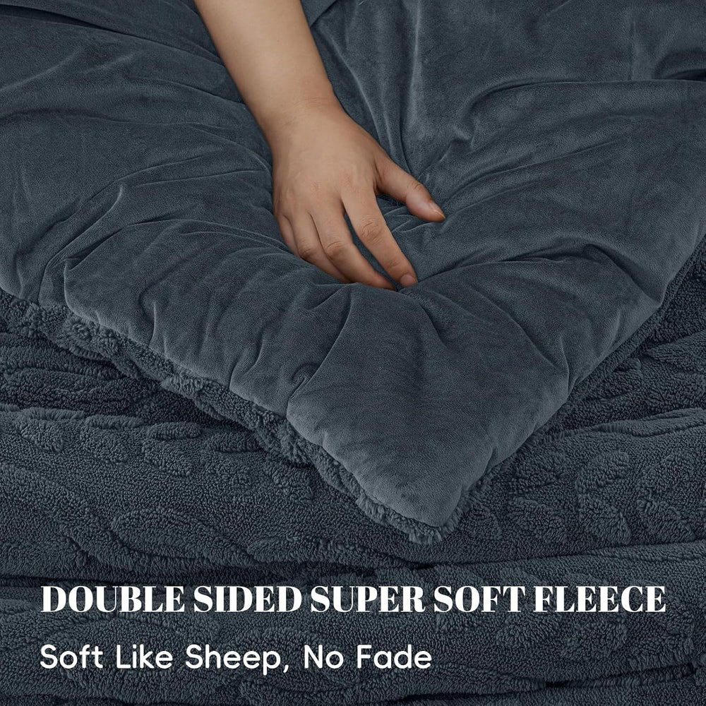 PHF Fluffy Sherpa Fleece Queen Comforter Set, 3 Pieces Warm Fuzzy Soft Beddin...