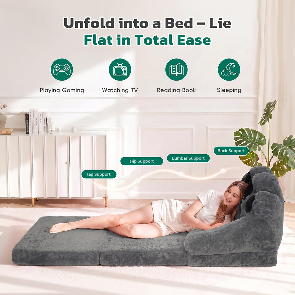 Folding Sofa Bed, 2-in-1 Convertible Sleeper Chair with Cat Paw Backrest, Fol...