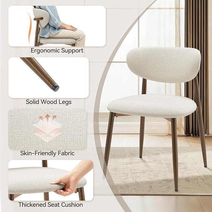 Dining Chairs Set of 2, Curved Back Kitchen Room Chairs with Metal Legs and A...