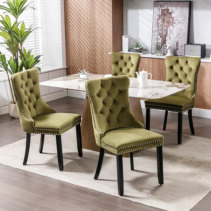 Modern Dining Chairs Set of 4, Tufted Upholstered Dining Chair with Solid Woo...