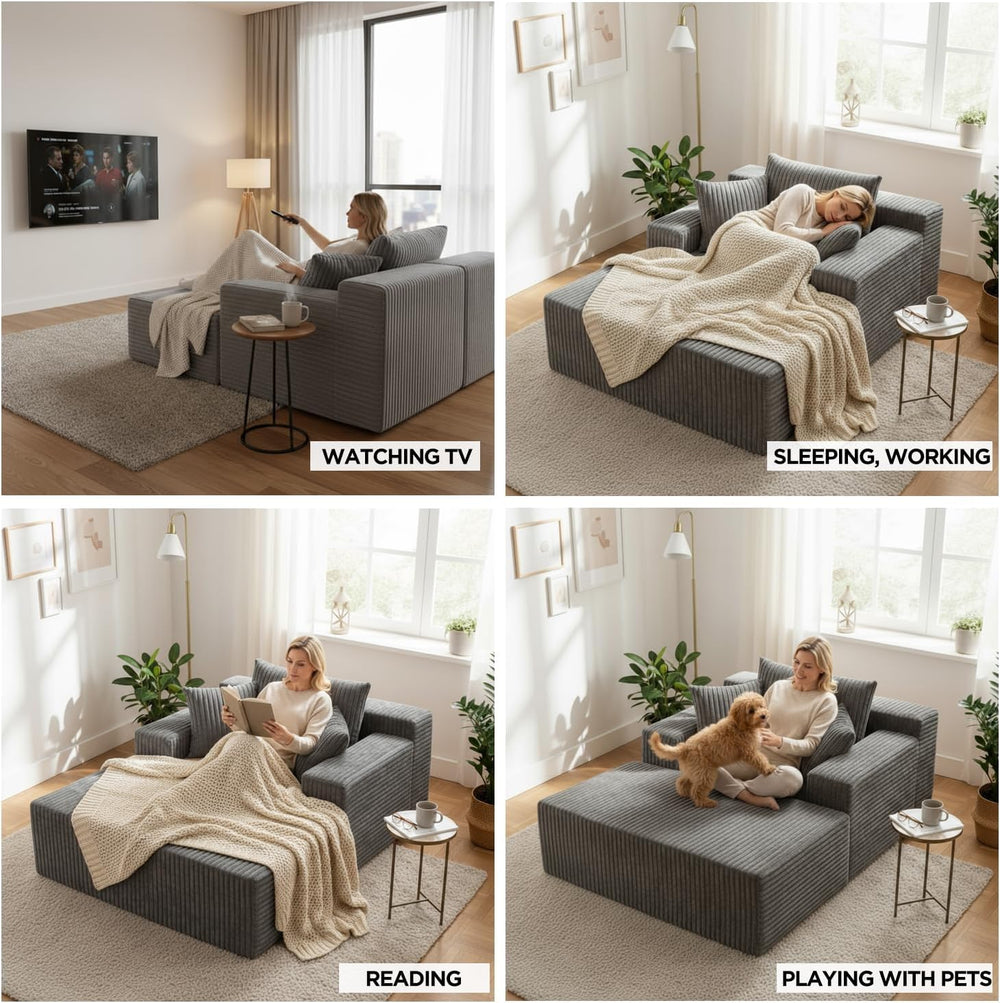 Chaise Lounge with Armrests, Oversized Sofa Bed with 3 Pillows, Cozy Couch, S...