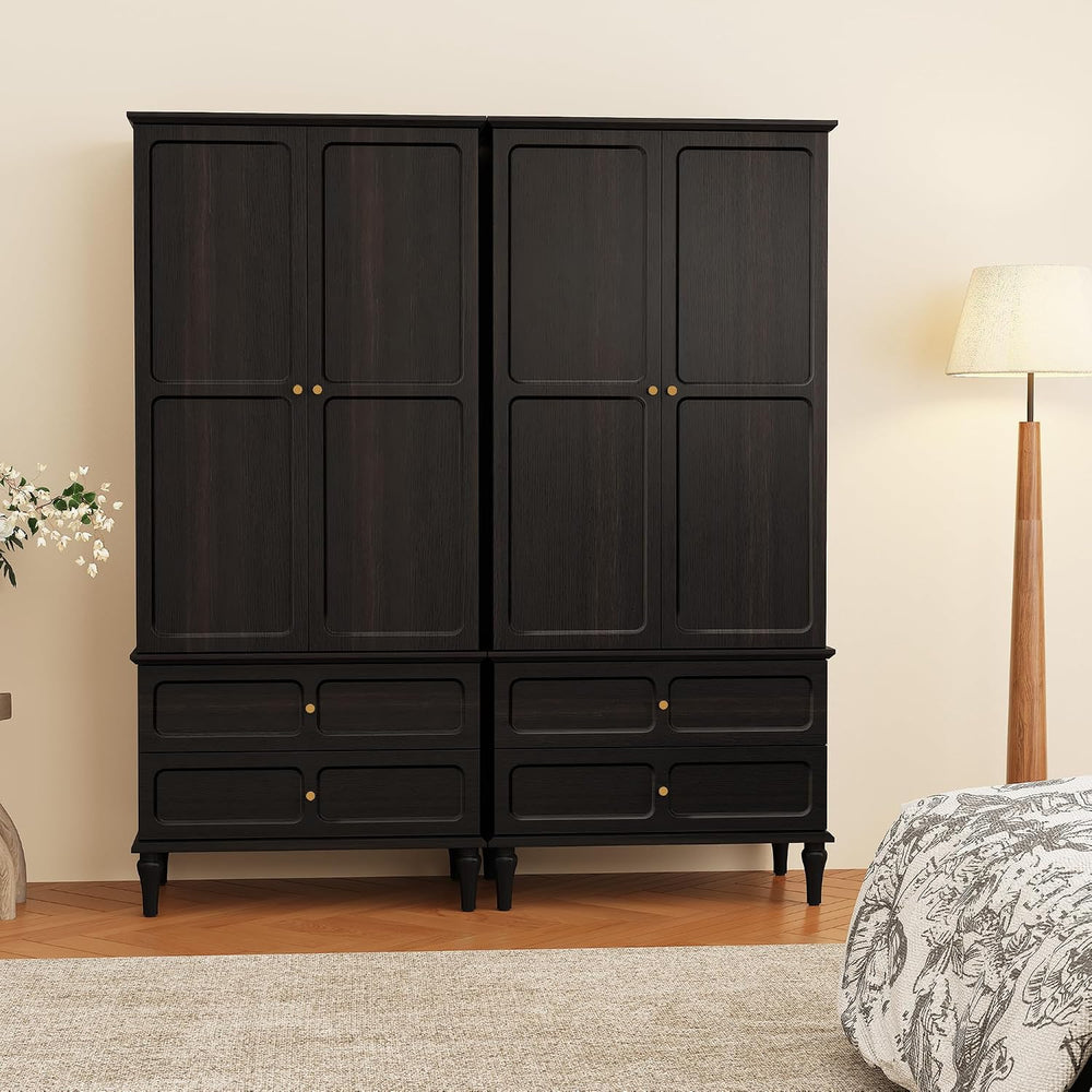71" Wardrobe Closet Mid-Century Modern Style,Black