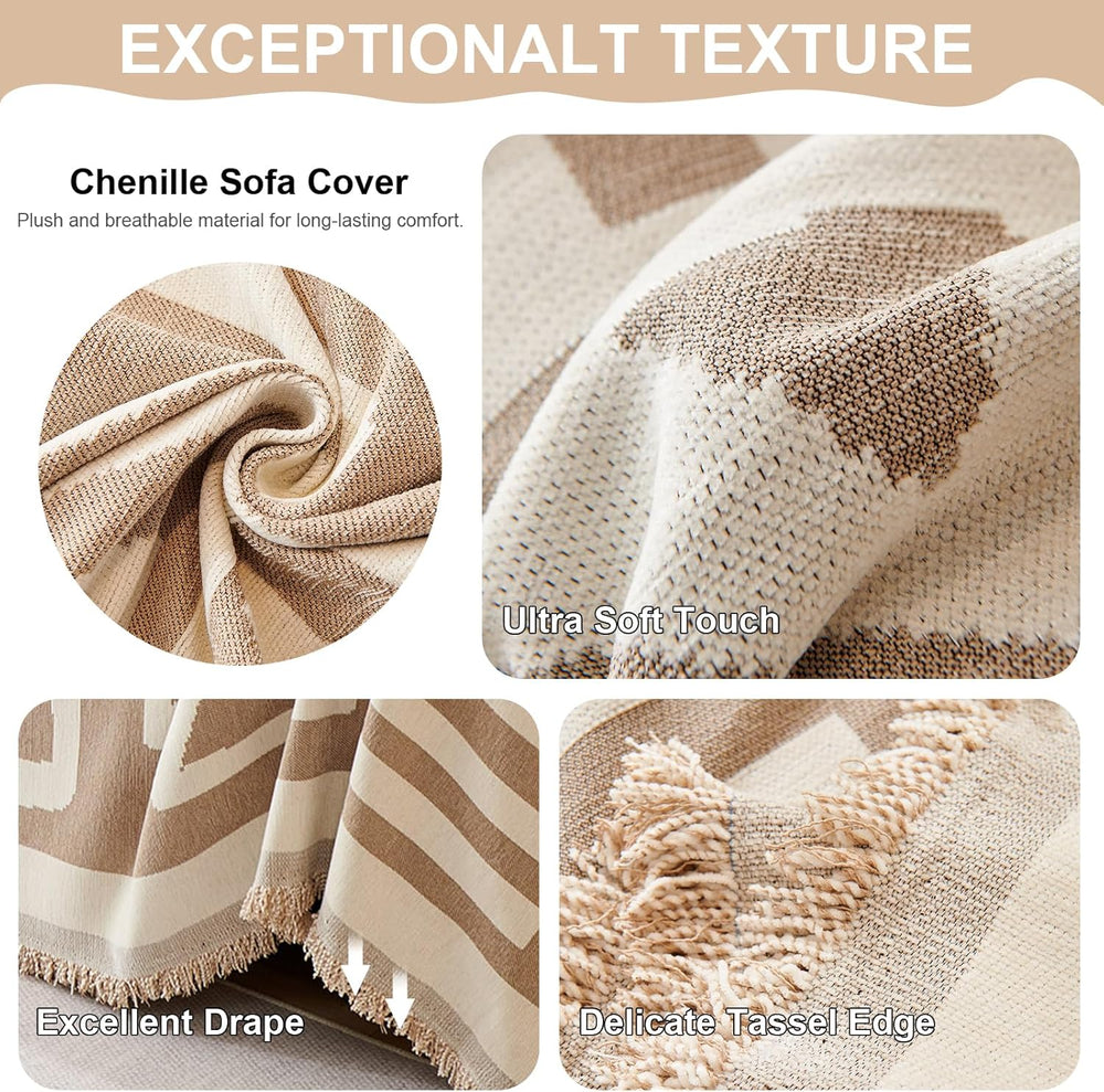 VClife Boho Chenille Couch Cover Large Loveseat Cover for Sofa, Soft Machine-...
