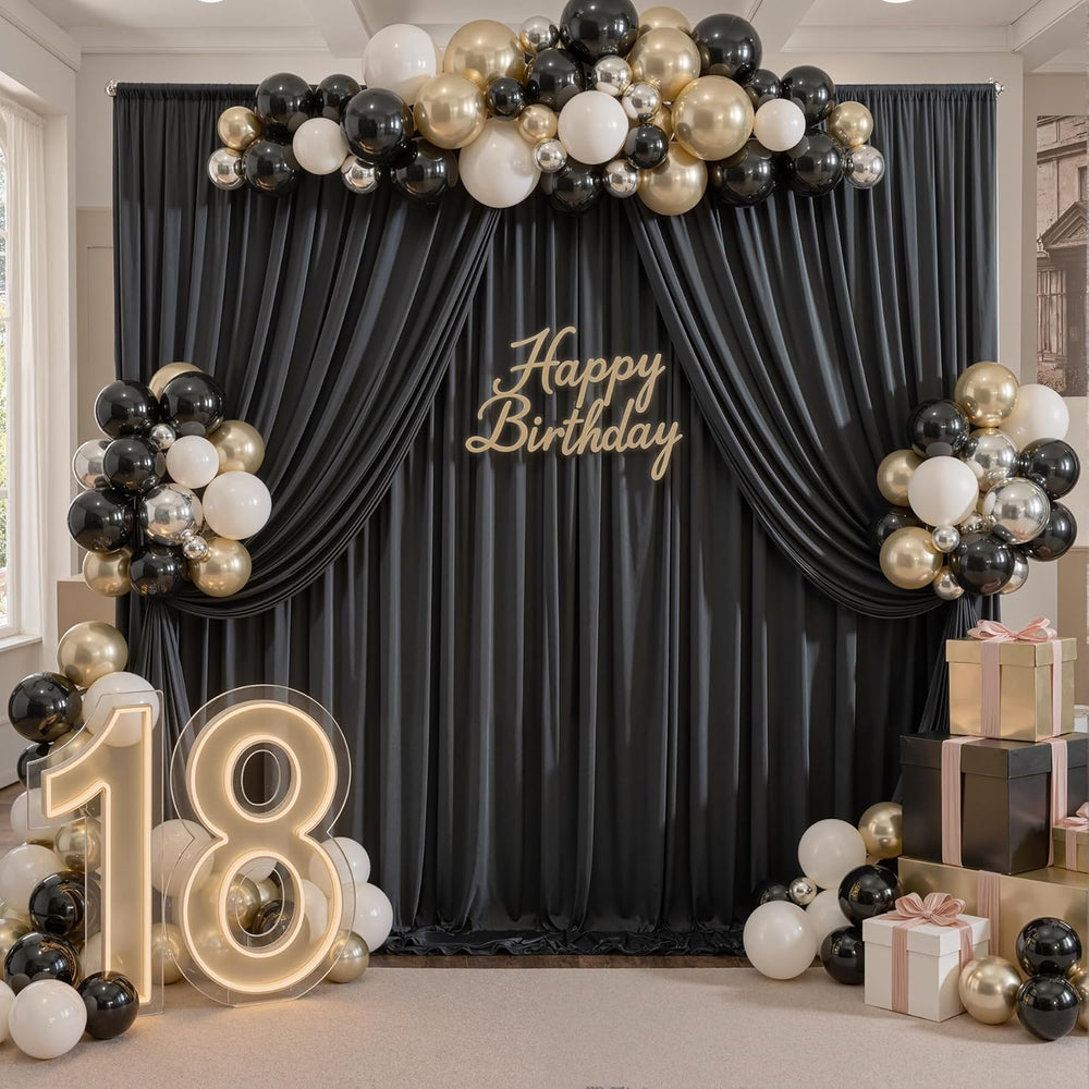 Black Backdrop Curtain for Parties, 10 Panels Wrinkle Free Polyester Photo Ba...