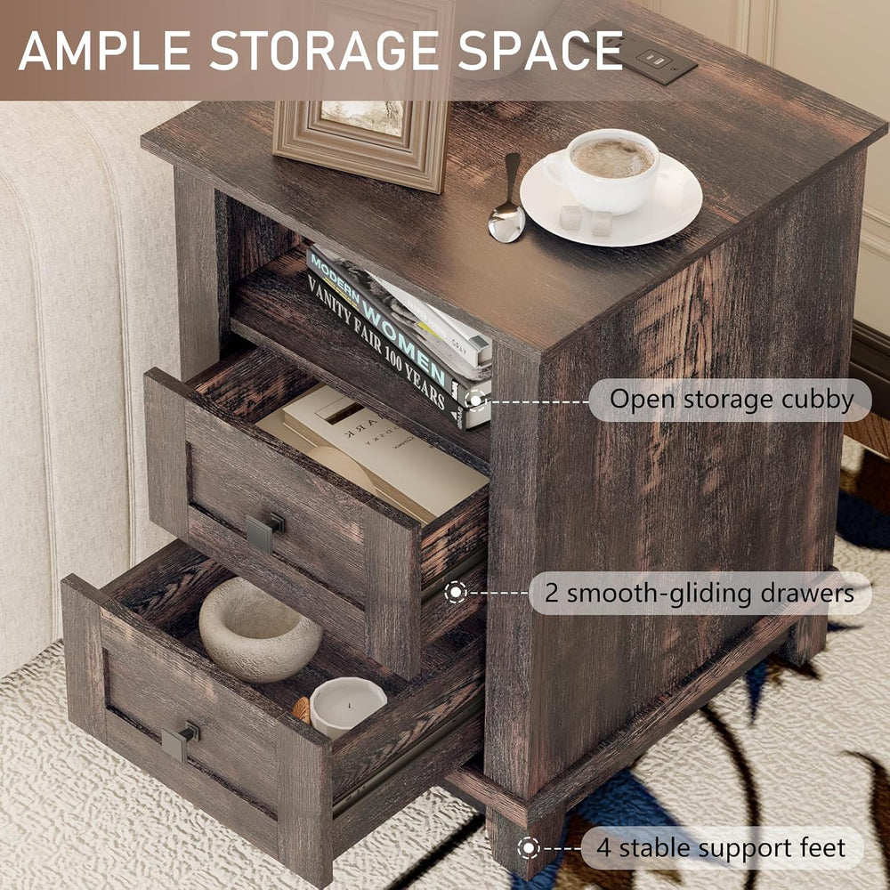 LUXOAK Farmhouse Table Set of 3, Coffee Table with Sliding Barn Doors, End Ta...