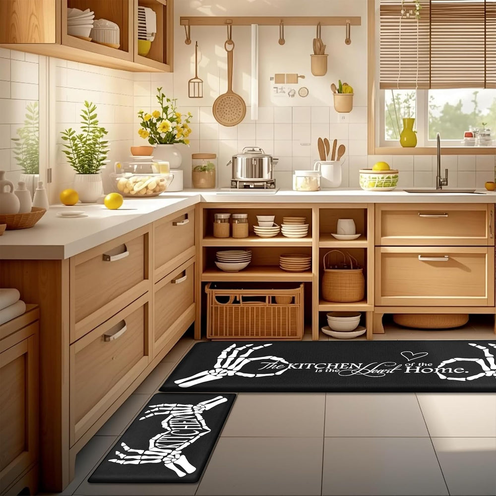 Skull Kitchen Rug Mat for Floor Black 2 PCS Memory Foam Padded Kitchen Mat | ...