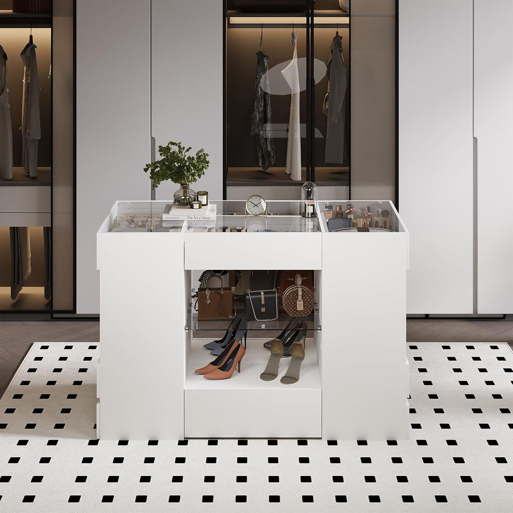 Modern Closet Island with 10 Drawers with LED (White)