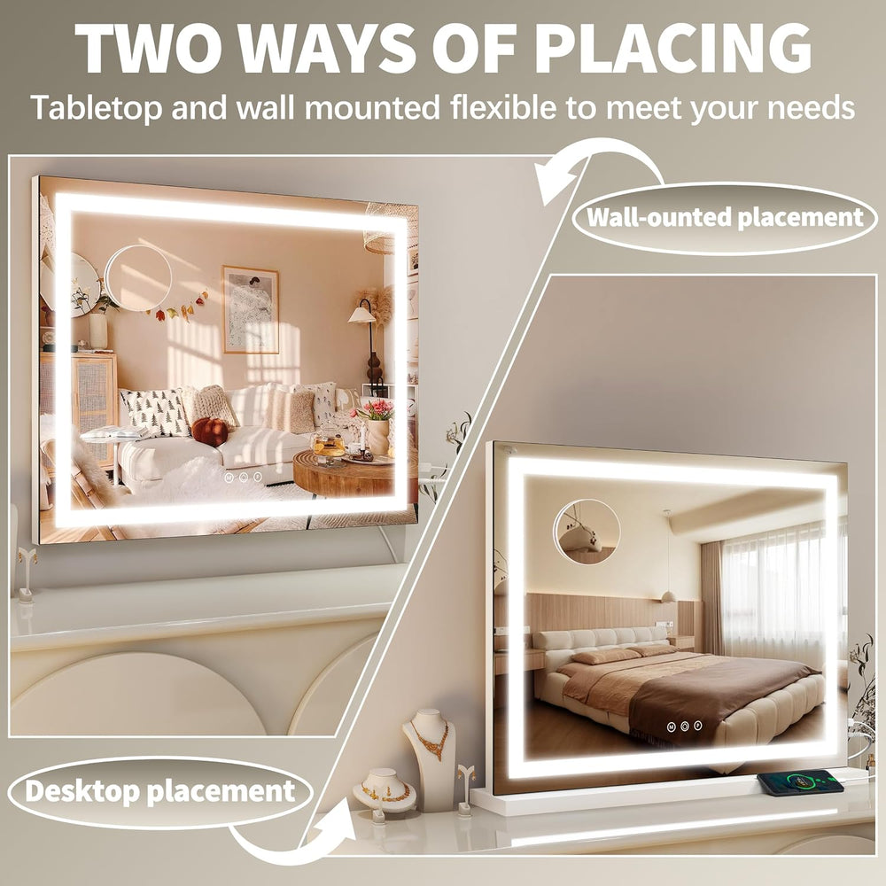 FENNIO 23" x 18" Vanity Mirror with Lights๏ผLED Makeup Mirror๏ผHollyw...