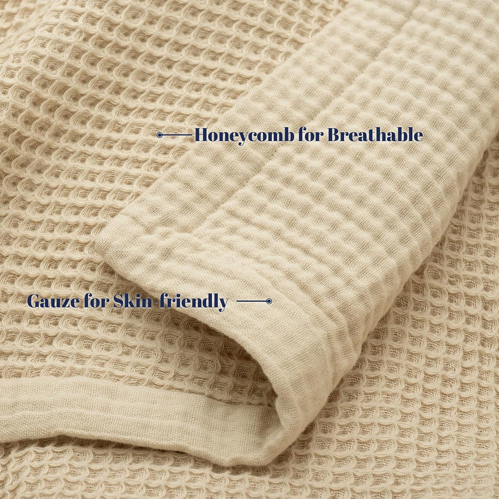 PHF 100% Cotton Waffle & Muslin Blanket Queen Size, 90" x 90", ...