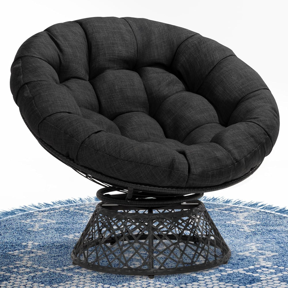 Bme 40" Wicker Papasan Chair, 360° Swivel, Onyx Stone - Black Base