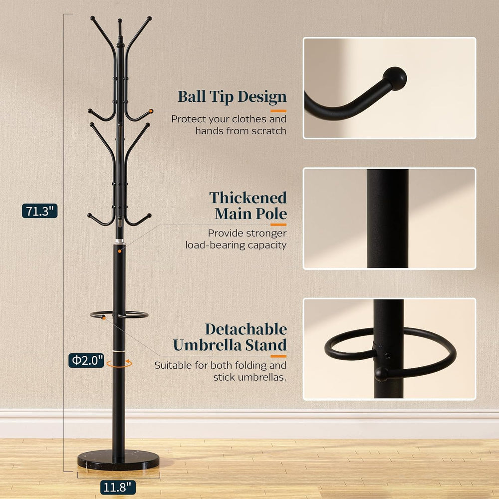 Yoobure Metal Coat Rack Freestanding with Marble Base, Coat Tree with 12 Hook...