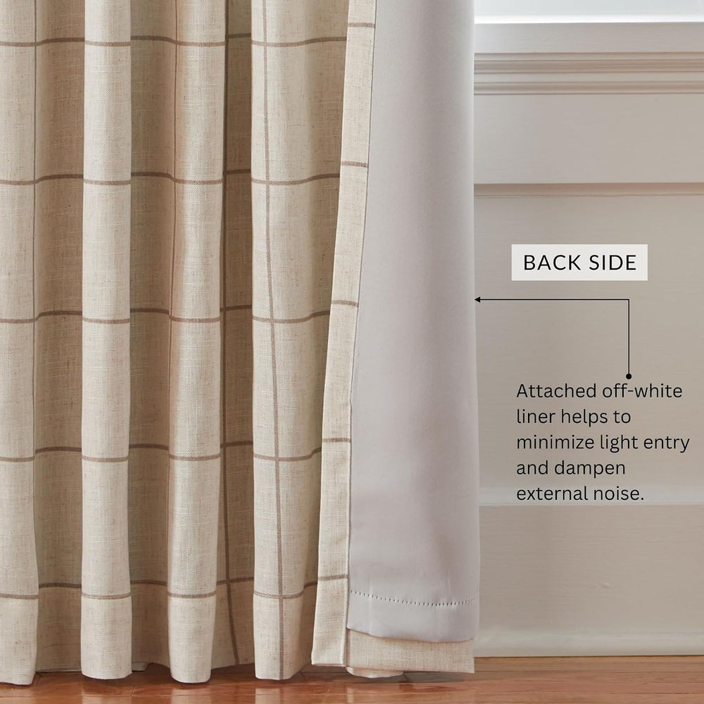 Brighton Windowpane Plaid Blackout Window Curtain Panel, Linen - 52" W x...