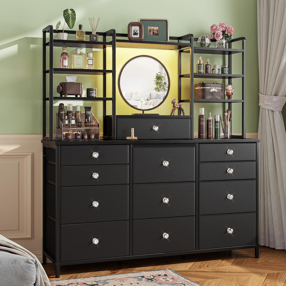 Romorgniz Black Dresser for Bedroom with RGB LED Lights, Vanity Organizer