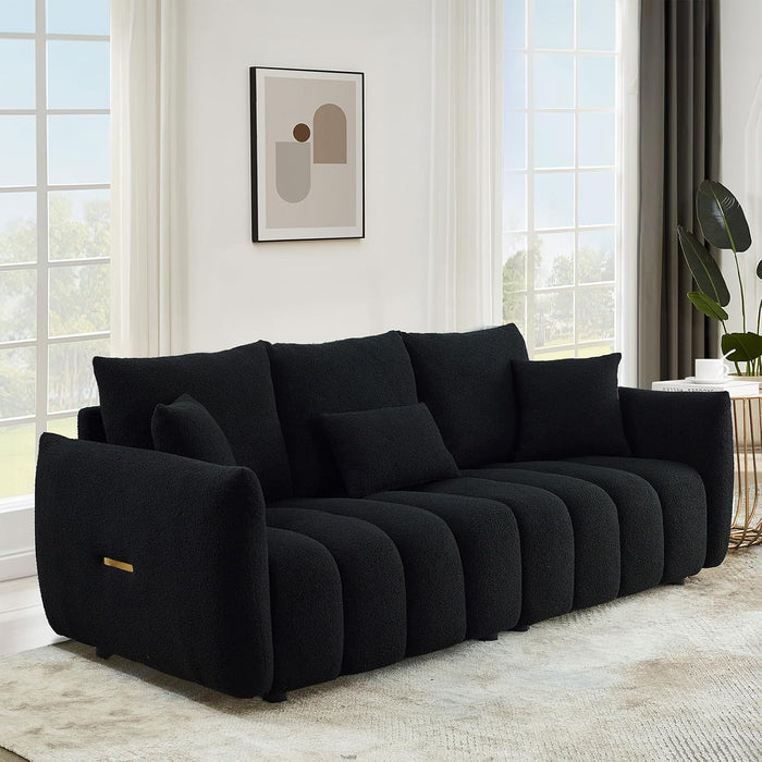 Antetek 78" Modern Sofa Couch, Comfy Deep Seat Teddy Fabric Cloud Sofa, Upholstered 3-Seater Boucle Couch, Oversized Loveseat for Living Room, Bedroom, Office, Apartment, Black