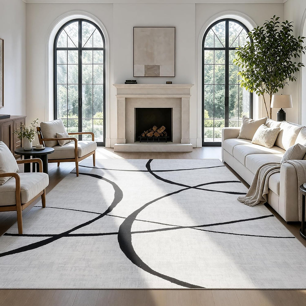 YIHOUSE 8x10 Washable Modern Abstract Black White Area Rug