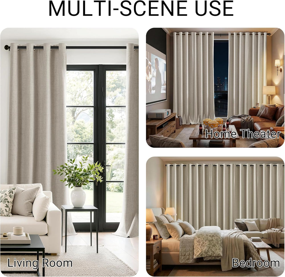 ChrisDowa Linen Blackout Curtains 63 Inch Length 100% Blackout Curtain