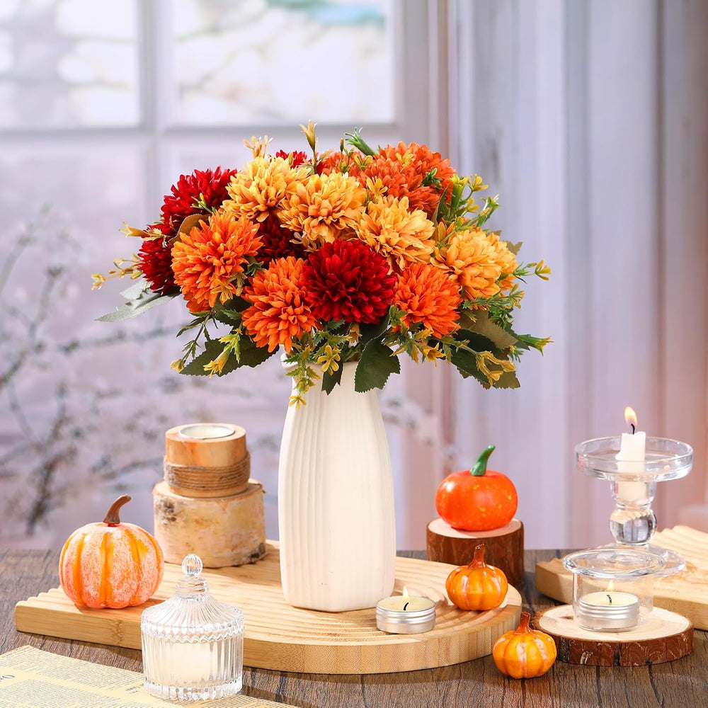XunYee 12 Pcs Fall Artificial Flowers for Outdoor Faux Mums,Burnt Orange