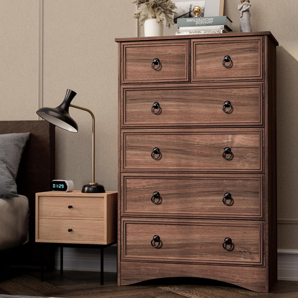 Dresser for Bedroom Tall, Mid Century Modern 6 Drawer Dresser, Cherry Wood Ch...