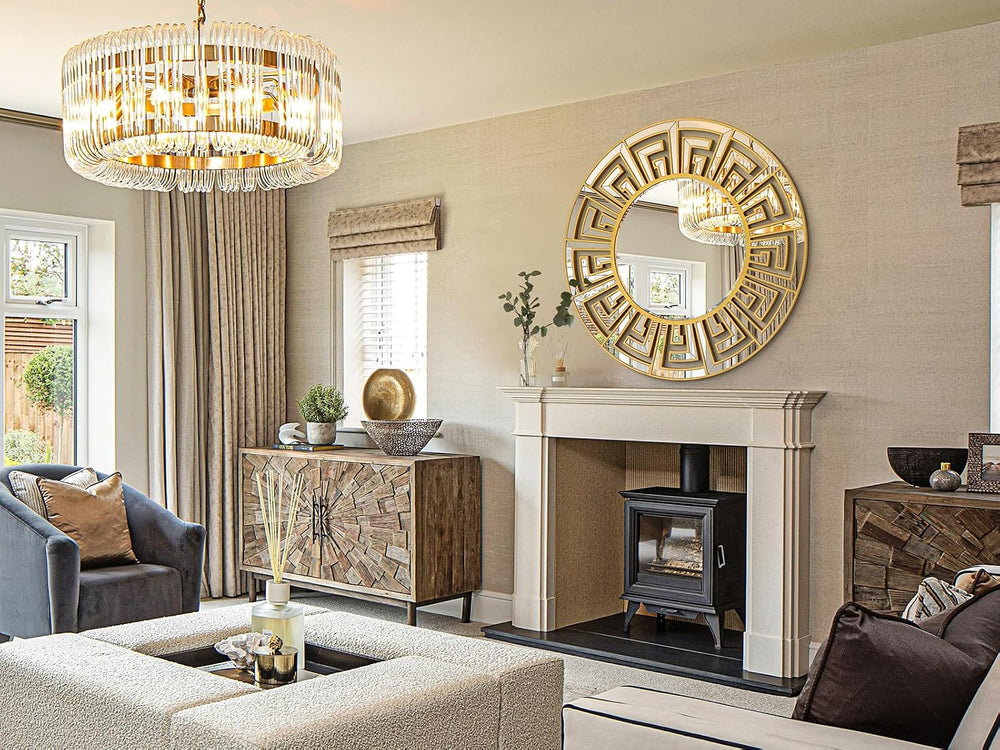35.5"x35.5" Large Round Mirrors for Wall Decor Living Room, Gold De...