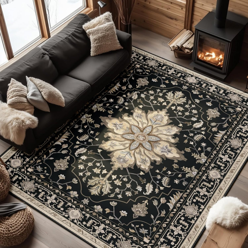 RELEANY Area Rugs 6'x8' Washable Non-Slip, Floral Vintage Distress Print