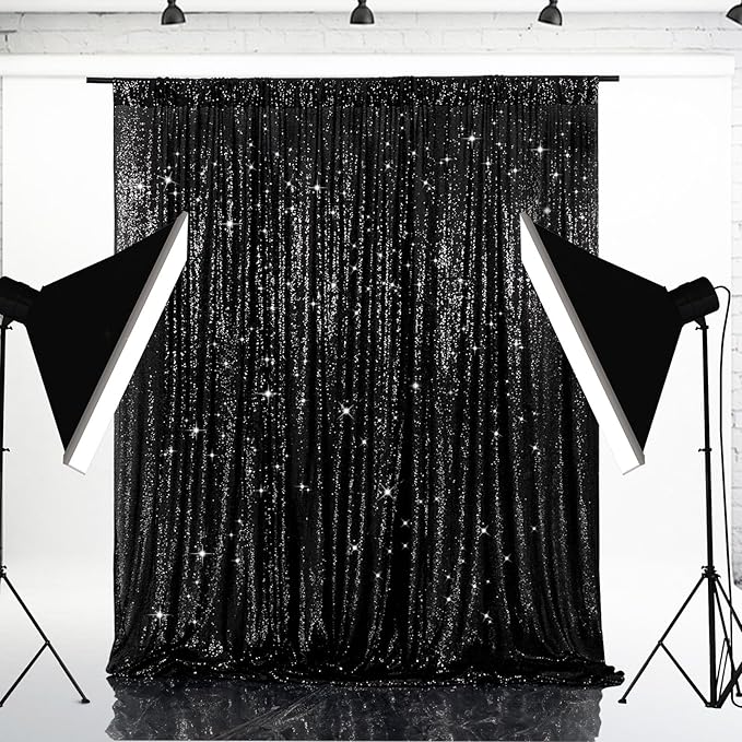 Eternal Beauty Black Sequin Backdrop, 6x8 Ft Halloween Glitter Background Cur...