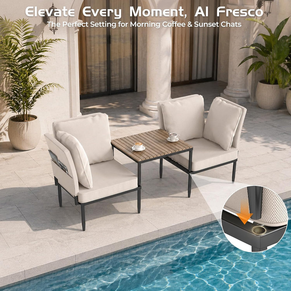 6 in 1 Outdoor Sectional, Aluminum Patio Loveseat with Coffee Table