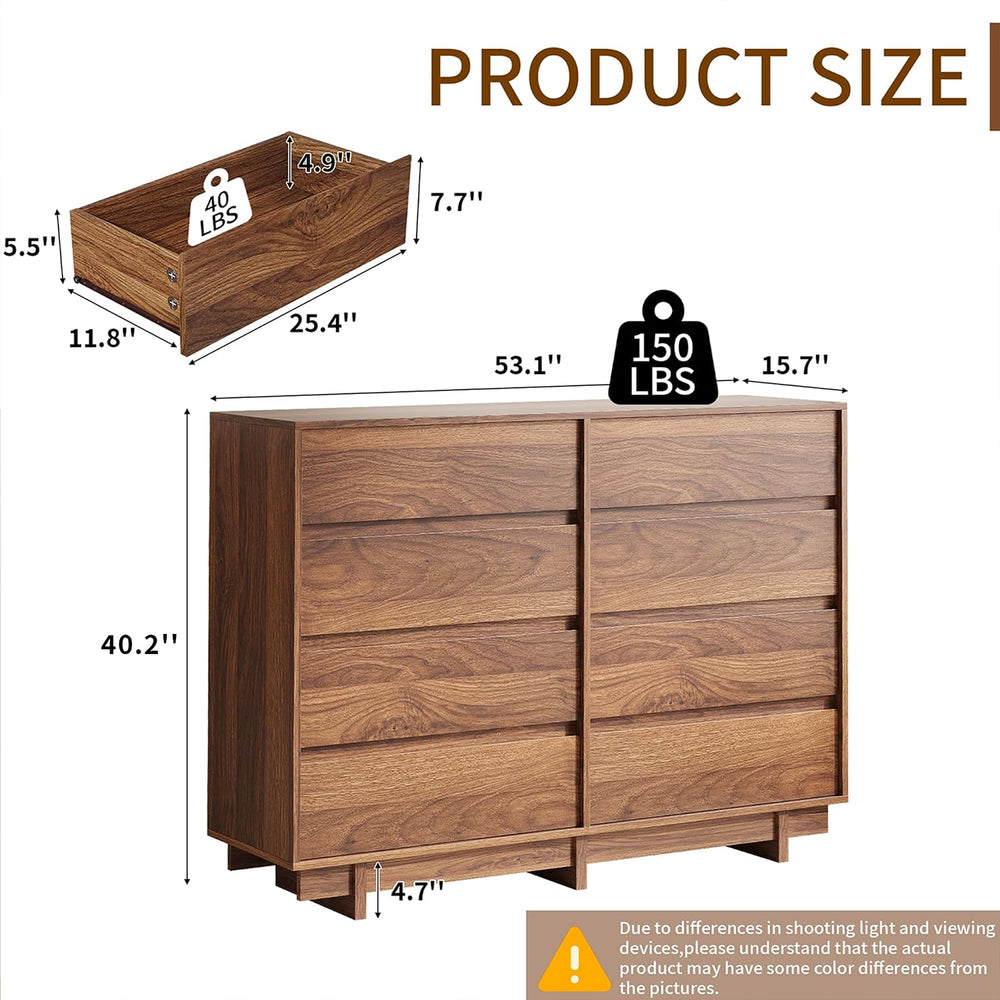 Walnut 8 Drawer Dresser for Bedroom,53" Wide Chest of Drawers
