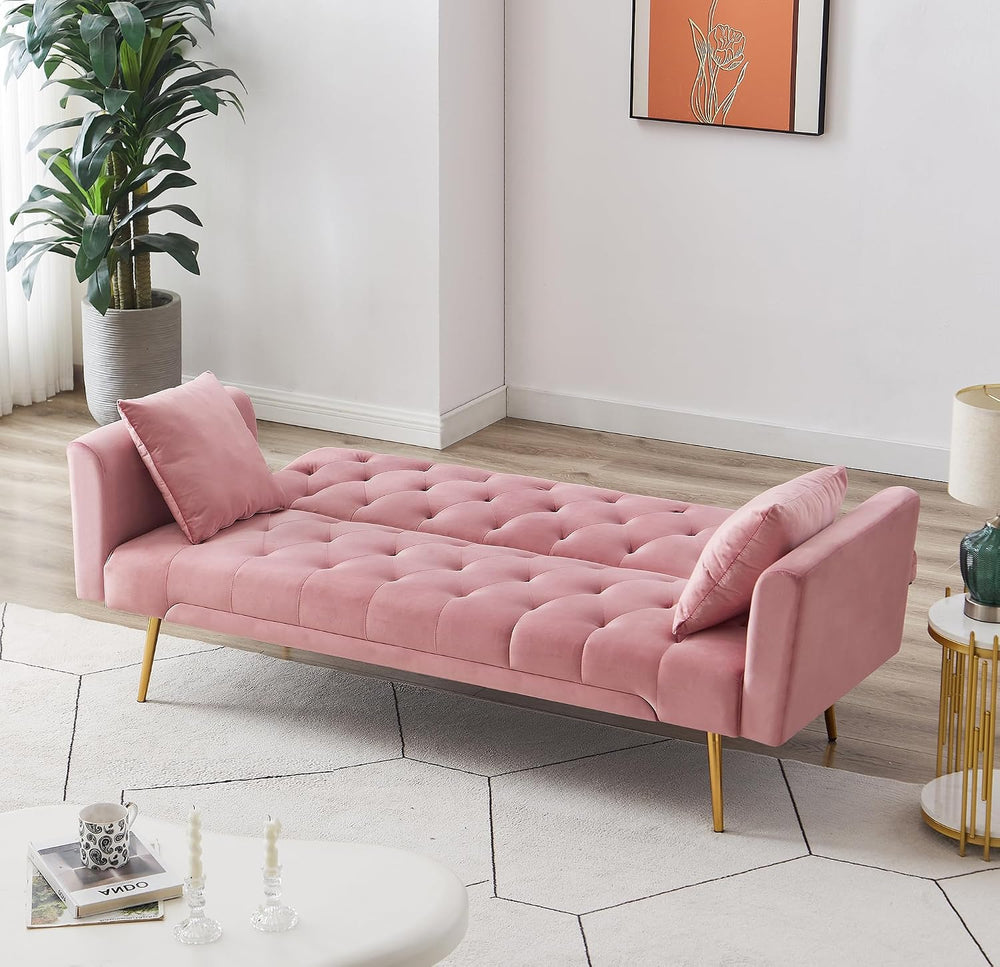 Anwick Modern Velvet Sofa Bed Futon with 2 Pillows,2-in 1 Convertible Sleeper...