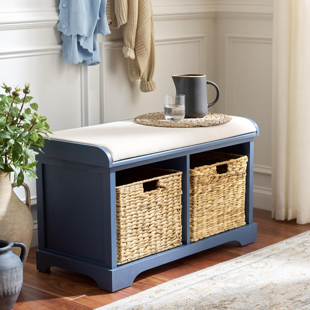 SAFAVIEH Furniture - Freddy 2-Basket Storage Bench - Blue - Solid Wood - Coas...