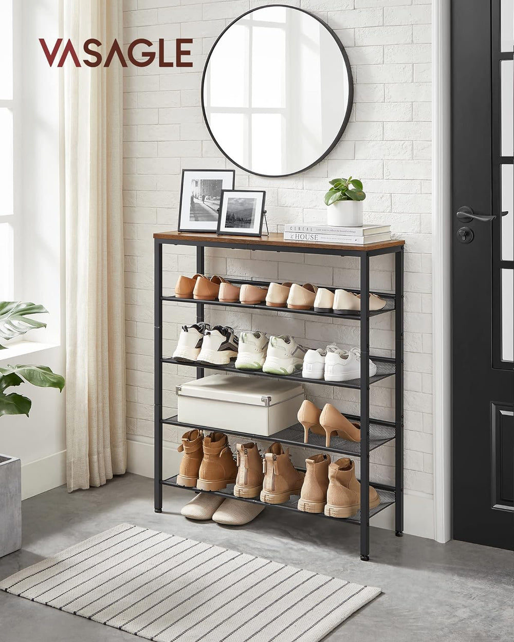 VASAGLE Shoe Rack for Entryway, 5-Tier Shoe Rack Organizer with Storage Shelv...