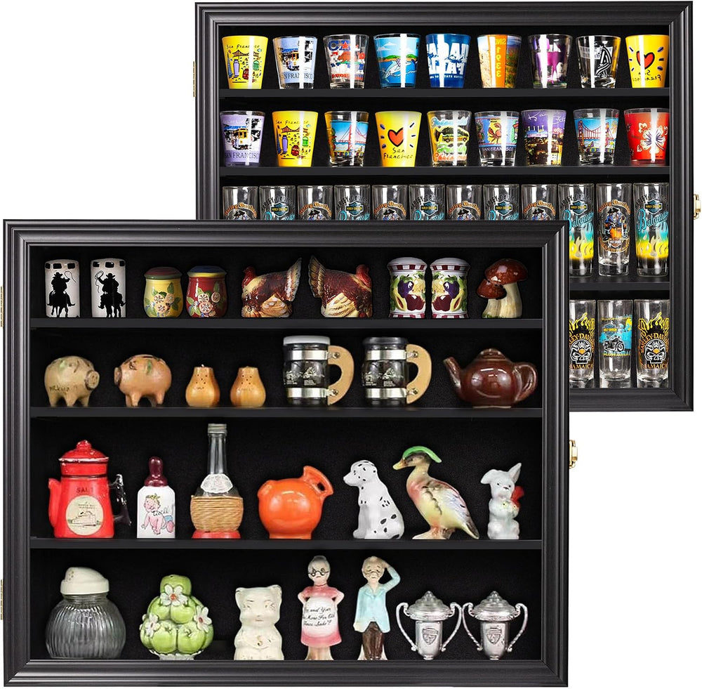 Display Case Cabinet Wall Curio Cabinet for Salt & Pepper Shakers Shot Gl...